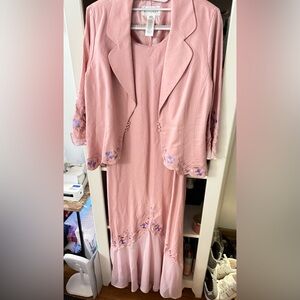 Vintage Style  Pink Embroidered Dress and Jacket Set